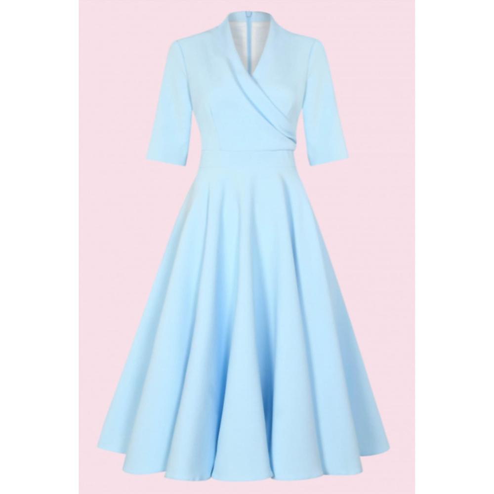 Elegant Light Blue Midi Wrap Dress